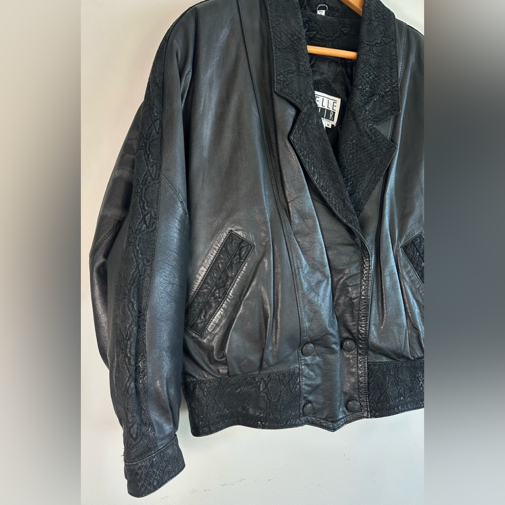 Pelle Cuir Women’s Leather Jacket M Snakeskin-textured Collar Cuffs EUC Vintage - Picture 3 of 13